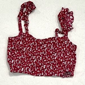 SHEIN Red Ruffled Crop Tank Top Sleeveless